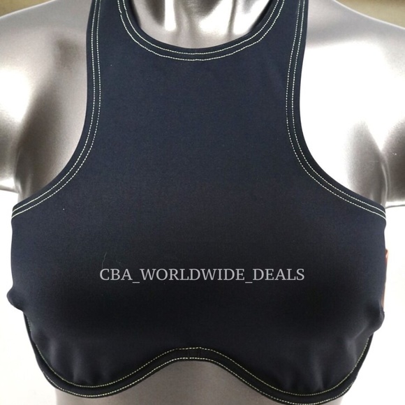 Victoria's Secret Black & Neon Green High Neck Halter Swim Top - Picture 1 of 2